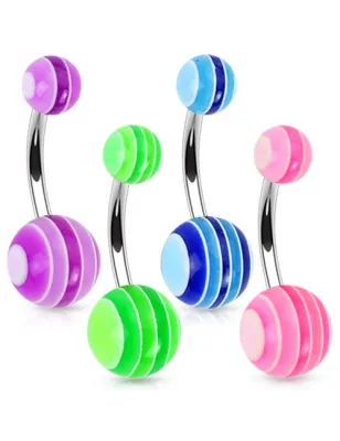 Lot de 4 piercing de nombril boules multicolores