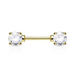 Piercing téton double pierre plaqué or