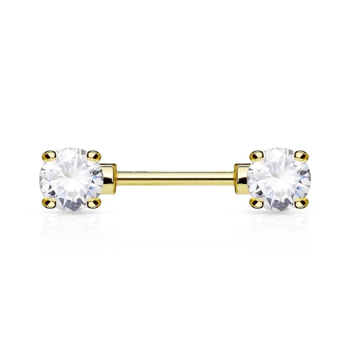 Piercing téton double pierre plaqué or