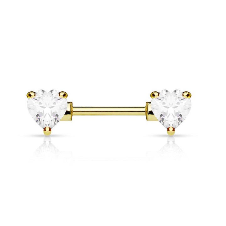 Piercing téton double cœur plaqué or
