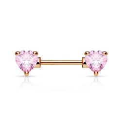Piercing téton double cœur roses plaqué or rose