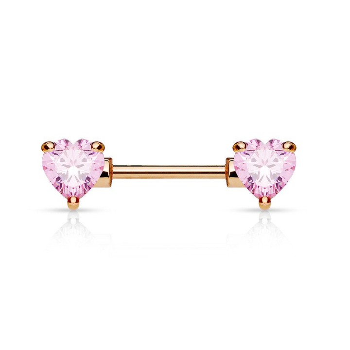 Piercing téton double cœur roses plaqué or rose