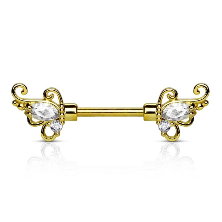 Piercing téton floral gemmes plaqué or