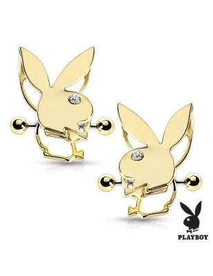 Paire de piercing téton bouclier Playboy plaqué or