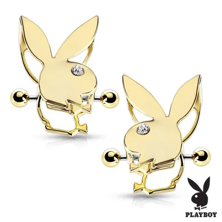 Paire de piercing téton bouclier Playboy plaqué or