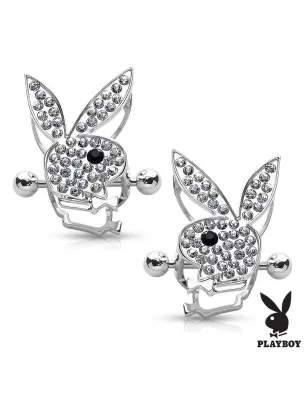 Paire de piercing téton bouclier Playboy gemmes
