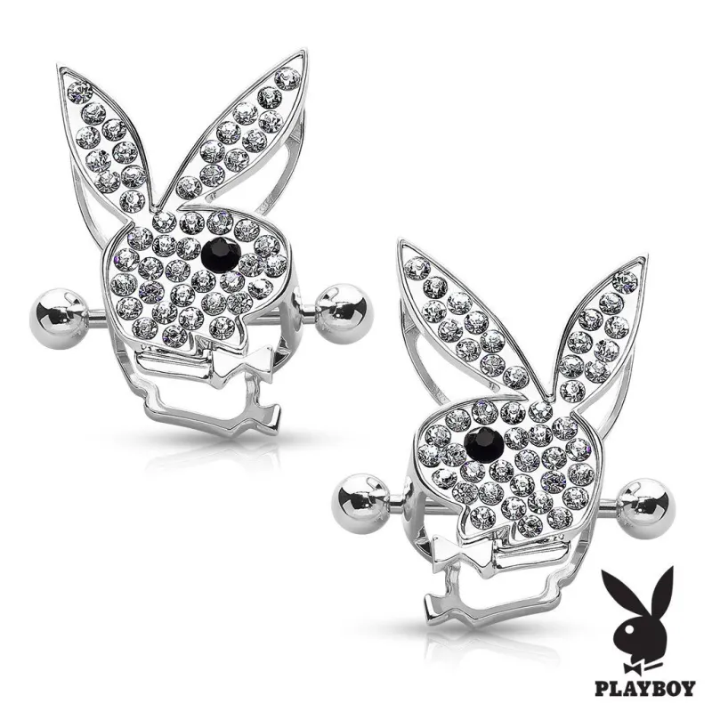 Paire de piercing téton bouclier Playboy gemmes