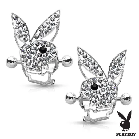 Paire de piercing téton bouclier Playboy gemmes