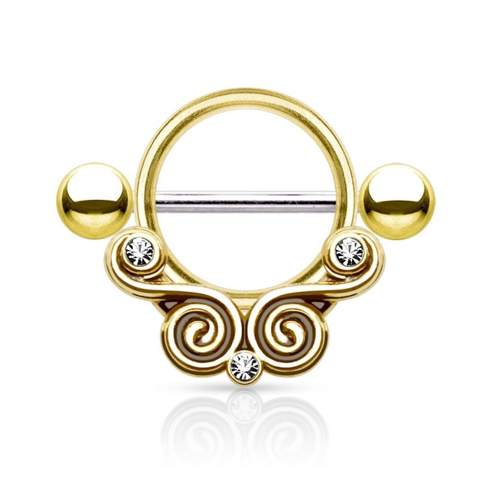 Piercing téton bouclier dentelle doré