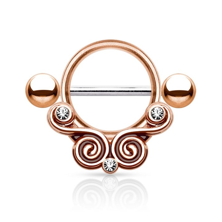 Piercing téton bouclier dentelle or rose