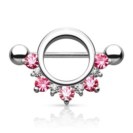 Piercing téton bouclier cinq gemmes rose