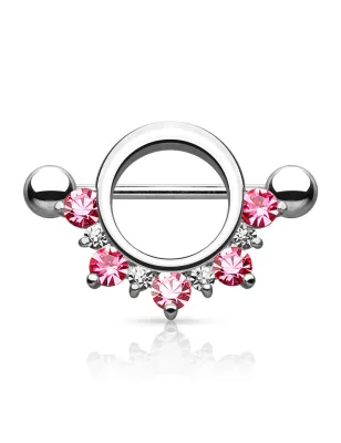 Piercing téton bouclier cinq gemmes rose