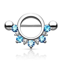 Piercing téton bouclier cinq gemmes turquoise