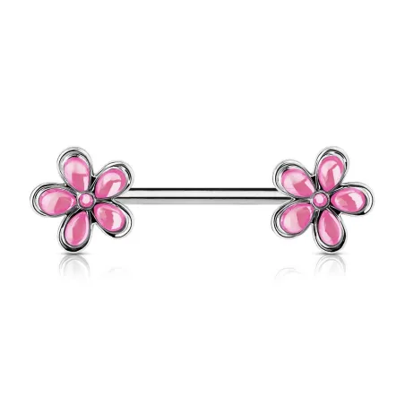 Piercing téton double fleurs rose