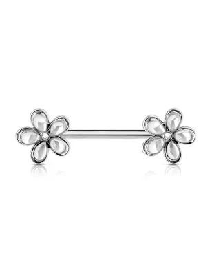 Piercing téton double fleurs blanc