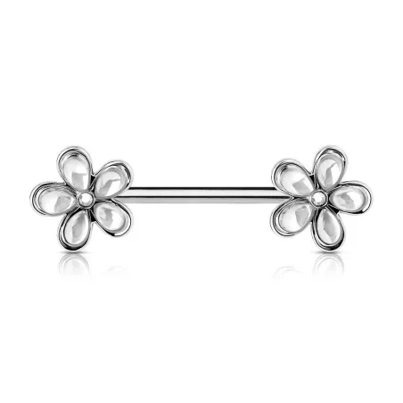Piercing téton double fleurs blanc