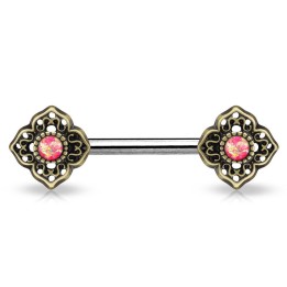 Piercing téton fleur tribale opale rose