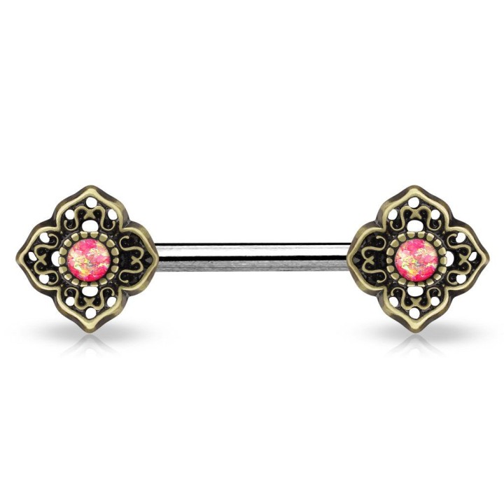Piercing téton fleur tribale opale rose