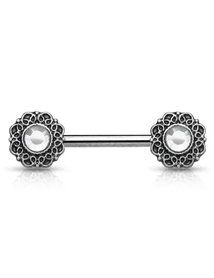 Piercing téton cœurs tribal gemme blanc