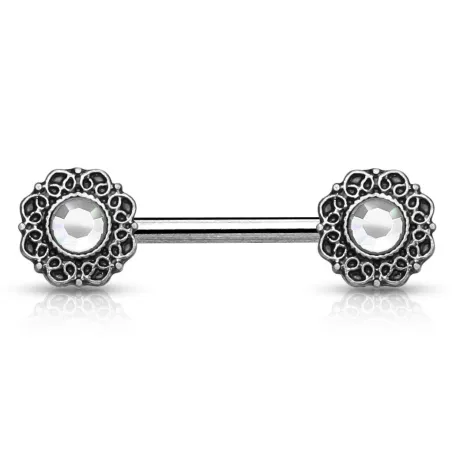 Piercing téton cœurs tribal gemme blanc