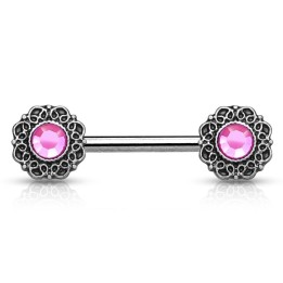 Piercing téton cœurs tribal gemme rose
