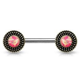 Piercing téton bouclier tribal opale rose