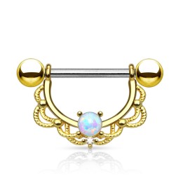 Piercing nombril filigrane opale plaqué or