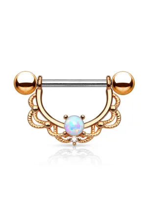 Piercing nombril filigrane opale or rose