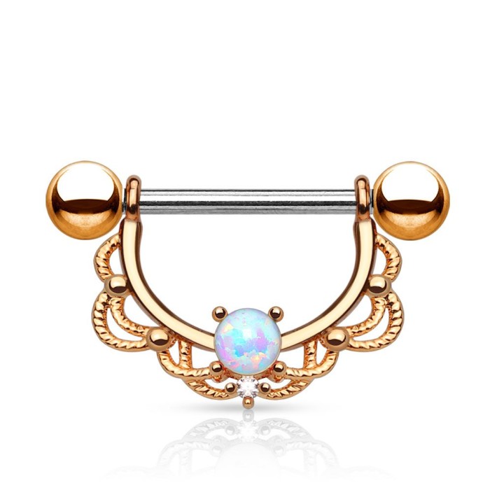 Piercing nombril filigrane opale or rose