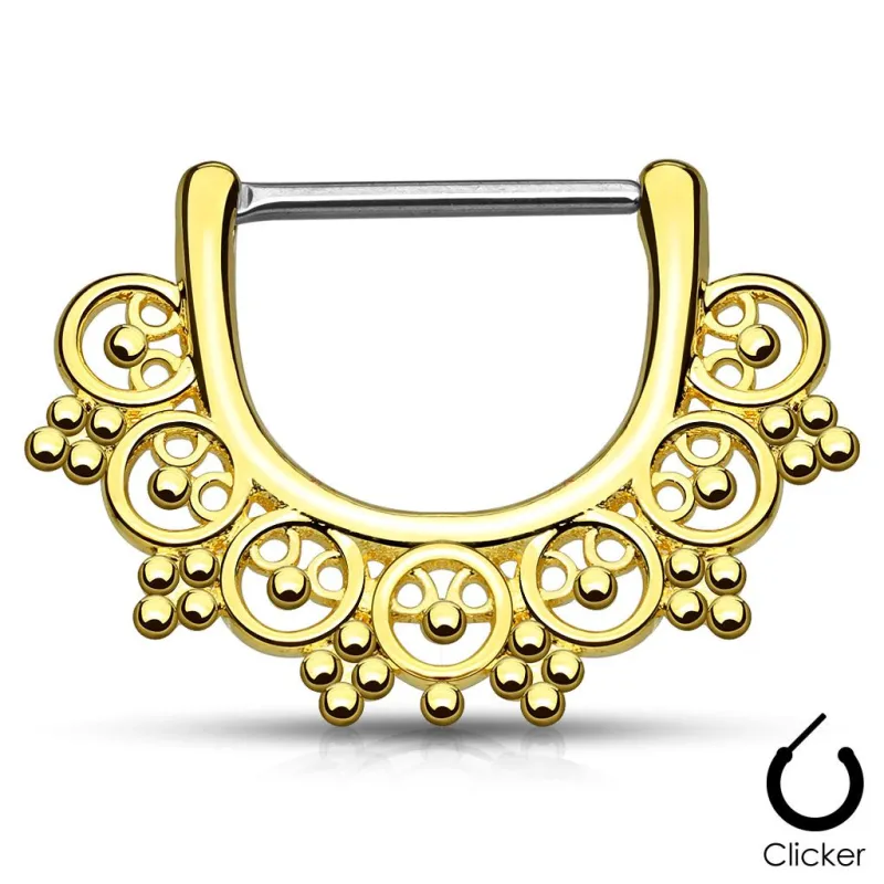 Piercing téton éventail inspiration tribale plaqué or