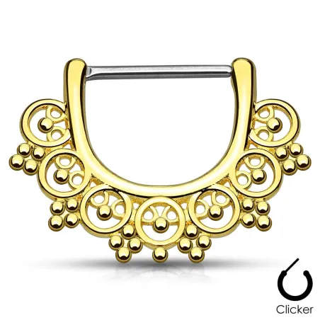 Piercing téton éventail inspiration tribale plaqué or