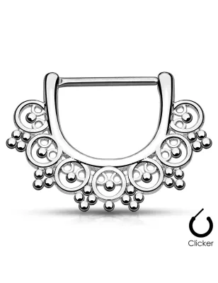 Piercing téton éventail inspiration tribale argenté