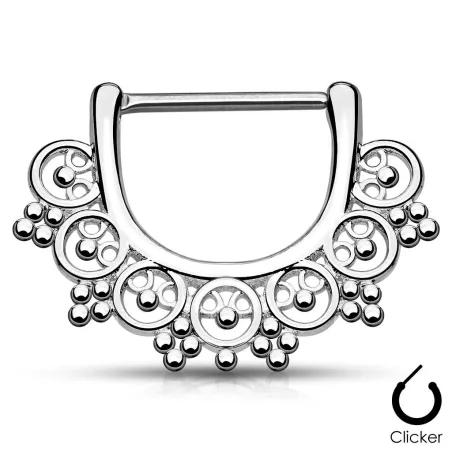 Piercing téton éventail inspiration tribale argenté