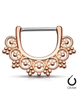 Piercing téton éventail inspiration tribale 1,2 mm or rose