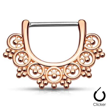 Piercing téton éventail inspiration tribale 1,2 mm or rose