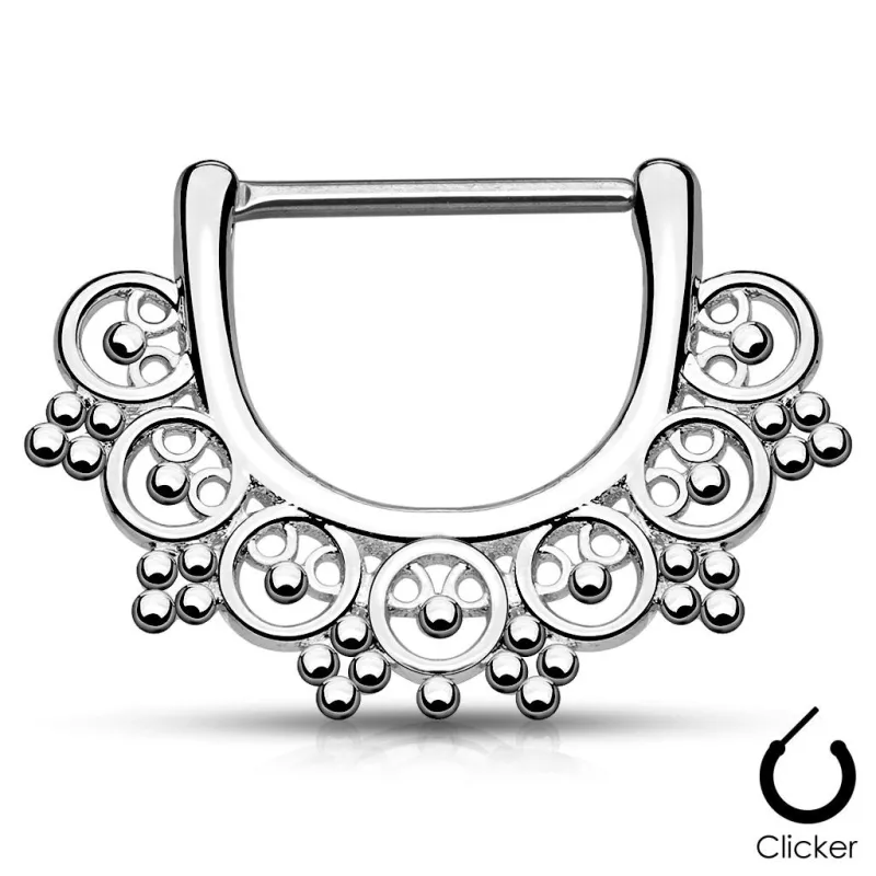 Piercing téton éventail inspiration tribale 1,2 mm argenté