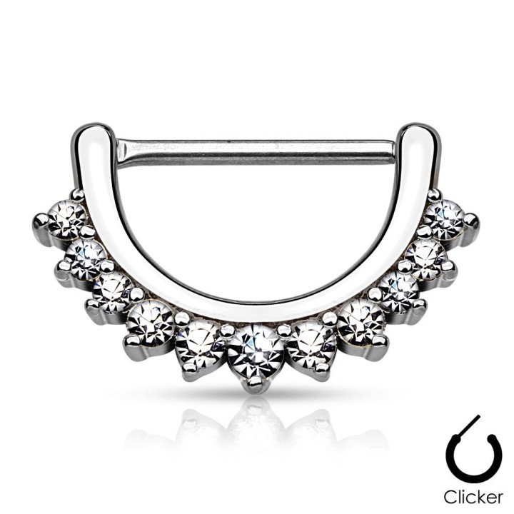 Piercing téton ligne de strass argenté