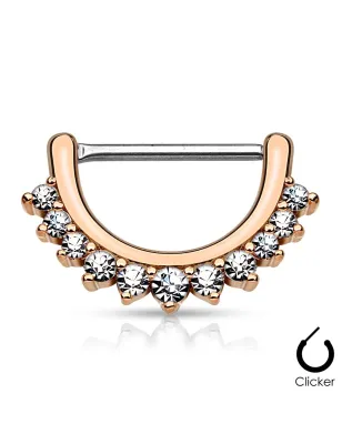 Piercing téton ligne de strass 1,2 mm or rose