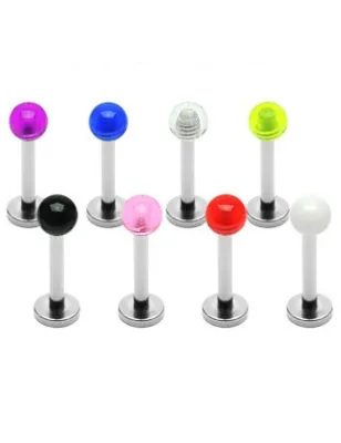 Lot de 8 piercing labret avec boules acrylique claires - Bijou Piercing Labret
