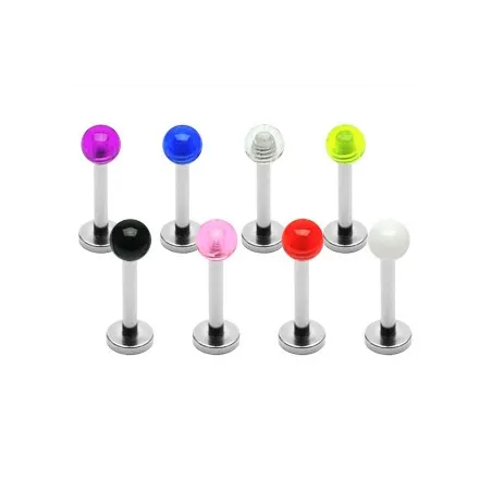Lot de 8 piercing labret avec boules acrylique claires - Bijou Piercing Labret