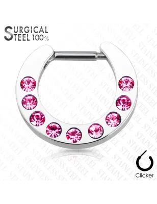 Piercing septum acier chirurgical strass rose