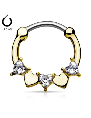 Piercing septum cœurs doré