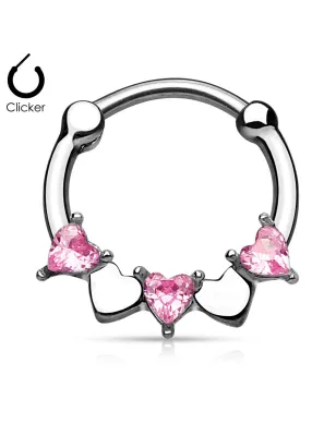 Piercing septum cœurs rose