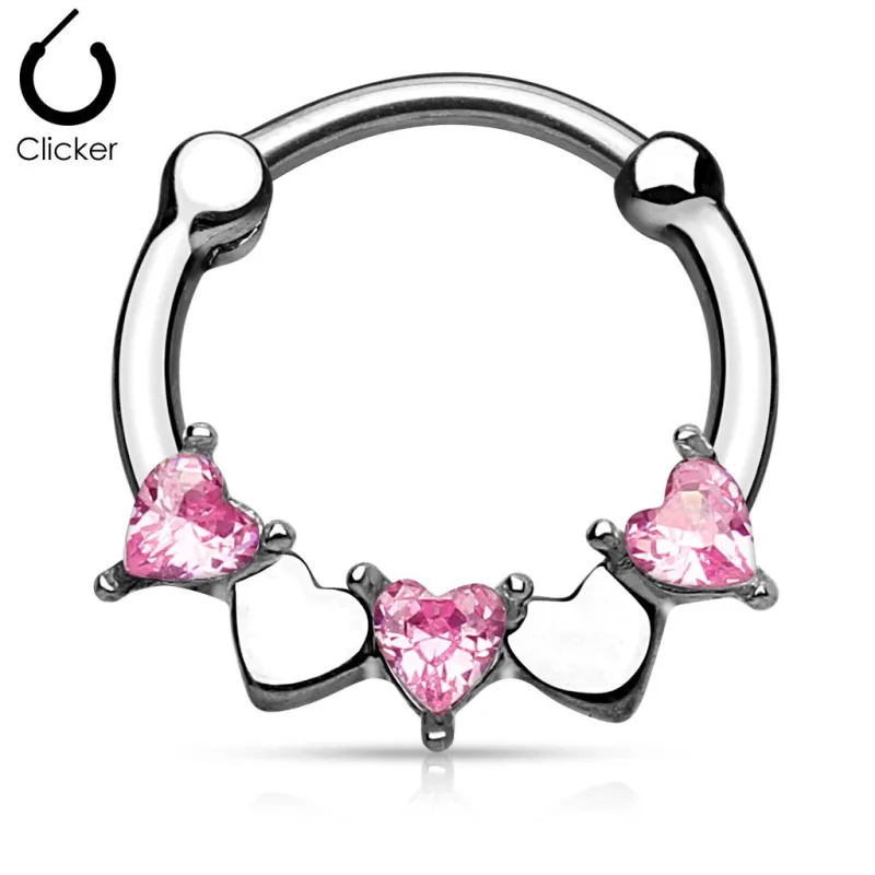 Piercing septum cœurs rose