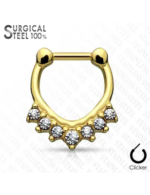 Piercing septum acier chirurgical sept cristaux doré