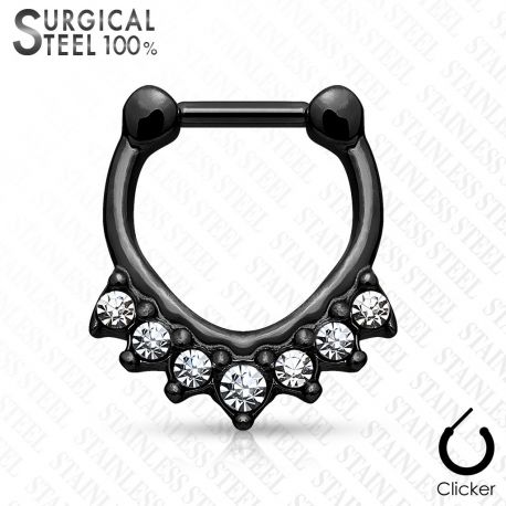 Piercing septum acier chirurgical sept cristaux noir