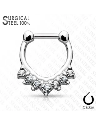 Piercing septum acier chirurgical sept cristaux argenté