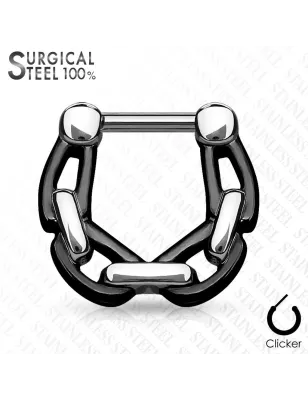 Piercing septum acier chirurgical chaines 1,6 mm noir