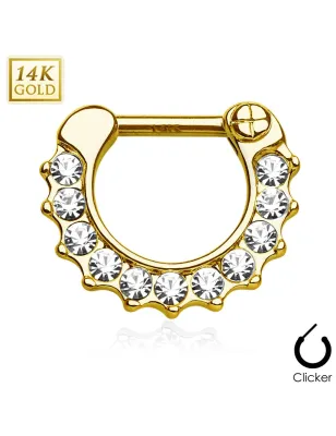 Piercing septum pavé de gemmes or jaune 14 carats