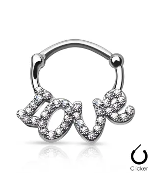 Piercing septum love pavé de strass argenté